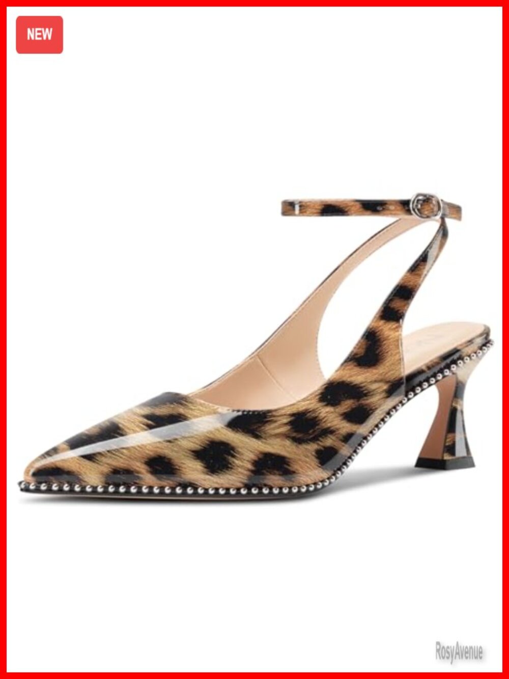 Womens Slingback Heels Beaded Faux Leather Pumps Ankle Strap Pointed Toe Kitten